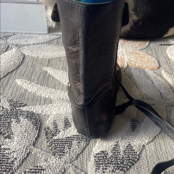 Women's Black Suede Boots with Fur Trim - Picture 3 of 7